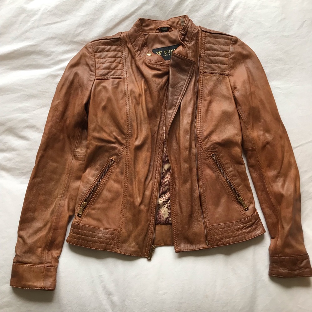 Guess Brown Leather Moto Jacket NWOT